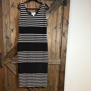 Joseph Ribkoff Black and White Striped Midi Dress